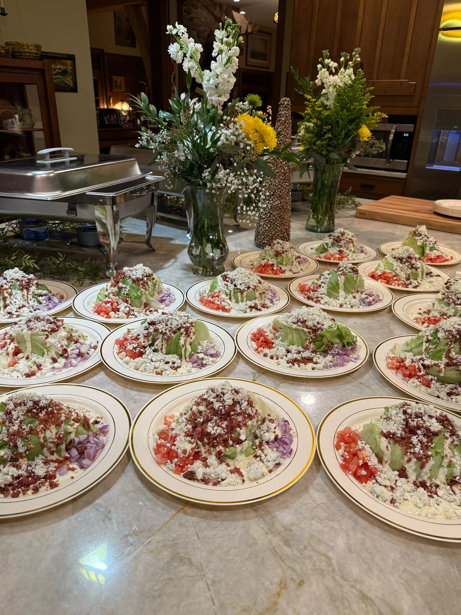 Rows of plated wedge salads