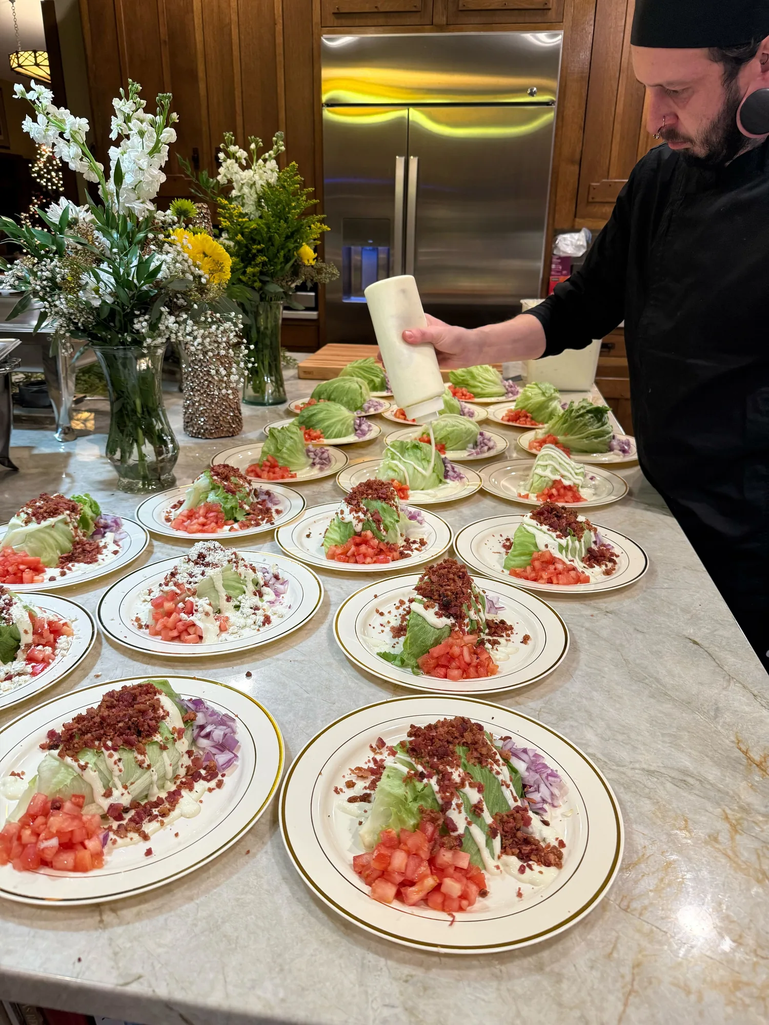 Freshly plated garden salads